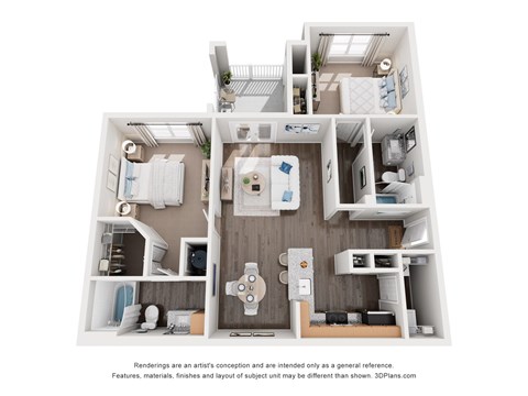 Floor plan for 2 beds, 2 baths, 1068 sqft